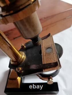 Brass Student portable microscope with original case, late 19th Century