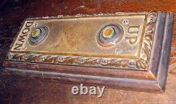 C1890-1900 BRONZE & WOOD UP & DOWN MOP Push Button ELEVATOR Control Switch