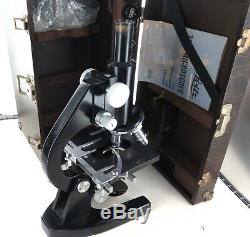 C1950 Ernst Leitz Monocular Microscope. Original Case, Light, Accessories