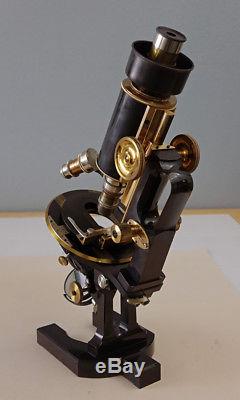 CARL ZEISS JENA ANTIQUE BRASS JUG-HANDLE MICROSCOPE, STATIV Ic, SN-50881, 1910