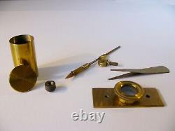 C. 1850 Nachet Paris Antique Brass Microscope & 15 Glass Slides Retailer B. Franks