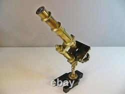 C. 1850 Nachet Paris Antique Brass Microscope & 15 Glass Slides Retailer B. Franks
