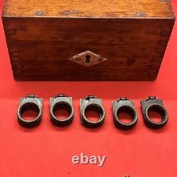 Carl Zeiss Jena Boxed Set of 5 Microscope Substage Lens Centring Holders + Extra