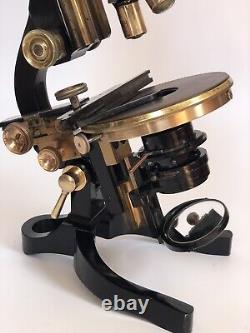 Cased antique brass Microscope. E. Leitz Wetzlar. Zeiss Jena lenses (1906-7) 93998