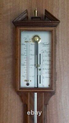 Circa 1950 Russell Of Norwich Boxwood And Chevron String Wooden Stick Barometer