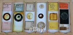 Collection of 42 ANTIQUE MICROSCOPE SLIDES in a Pine DISPLAY CASE