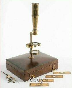 DIMINUATIVE ANTIQUE EARLY 1800s FITTED MAHOGANY BOXED BRASS FIELD MICROSCOPE