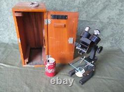DISECTING MICROSCOPE, VINTAGE BIOLOGY by BAUSCH & LOMB in MAHOGANY CASE