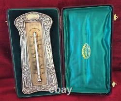 Delightful Art Nouveau Boxed Antique Silver Thermometer. C1904 Working