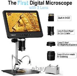 Digital LCD Microscope 10.1 Screen Soldering Coin Microscope Triple Lens 64GB