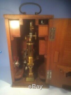 E, Leitz Wetzlar Brass Microscope in the Original Case