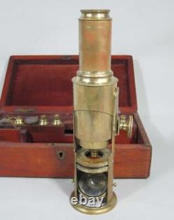 Early 19th C ENGLISH ANTIQUE MARTIN TYPE DRUM MICROSCOPE + ACCESORIES & CASE