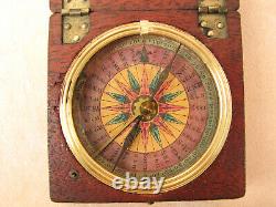 Early Georgian hand drawn coloured dial mahogany pocket compass