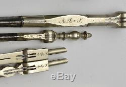 Early Silver Antique Drawing Instruments In Shagreen Case