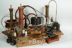 Early antique electric motor, generator, 7 Geissler tubes, Tesla instruments