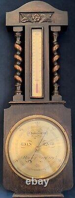 Edwardian Oak Barley Twist Barometer c. 1910