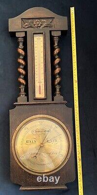 Edwardian Oak Barley Twist Barometer c. 1910