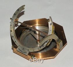 Equinoctial universal inclining sundial compass in case Abraham & Co, London
