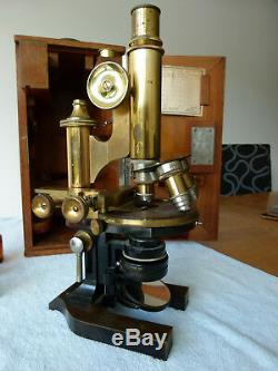 Ernst Leitz Wetzlar Antique Microscope with Wooden Case, Lenses, Slides