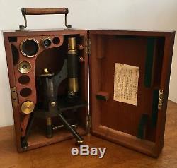 Excellent Antique J. Swift & Son Brass Microscope with Lenses in Original Box