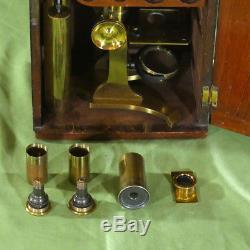 Extremely Rare Microscope Cased Monocular Brass probably Stanley c. 1875