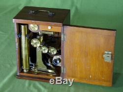 Extremely Rare Stanley Microscope Monocular Cased Brass Mahogany c. 1870