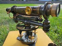 Fantastic Antique c1870 Brass James W. Queen & Co. Surveyor Transit Instrument