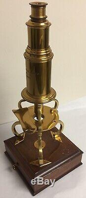Fantastic Reproduction Of An Antique Brass Microscope By Burke & Jones Bristol