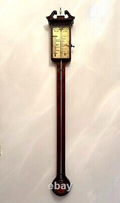 Fine 20thC Thomas Wright GIII Style Satinwood Banded Mahogany Stick Barometer