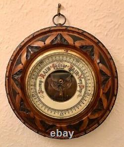 Fine Quality Decorative Antique Aneroid Barometer. Carved Walnut Case. C1900