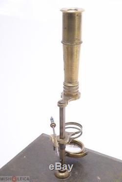 Frence Antique Brass Cary Gould Type Compound Travel Microscope Case Mount