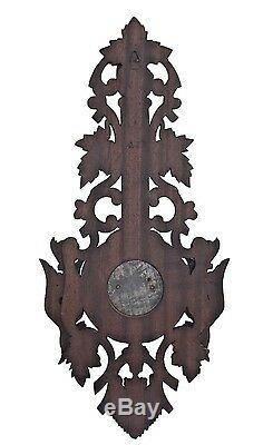 French Antique Black Forest Hand Carved Wood Barometer Hunting Trophy