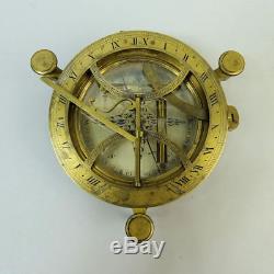 Georgian Antique Equinoctial Brass Compass In The Original Case C. 1820