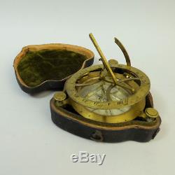 Georgian Antique Equinoctial Brass Compass In The Original Case C. 1820