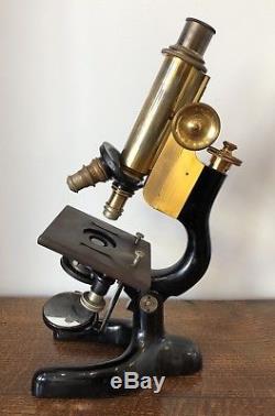 Good Antique Brass Bausch And Lomb NY Microscope in Box with Lenses