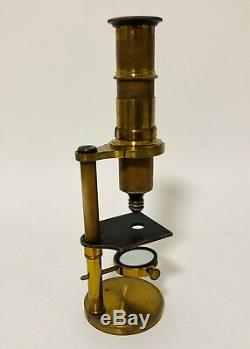 Good Antique Brass Student Field Microscope with Lenses in Original Box