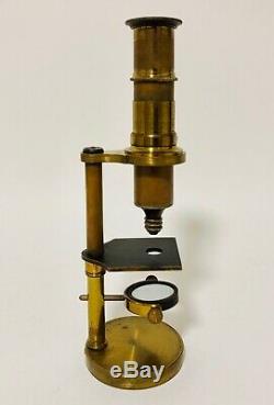 Good Antique Brass Student Field Microscope with Lenses in Original Box