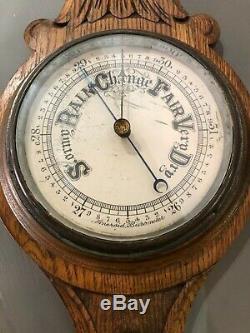 Great Antique Oak Wood Carved Aneroid Barometer Thermometer