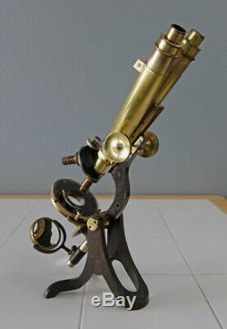 H Crouch London Antique Brass Wenham Binocular Premier Microscope Sn-1628 1878