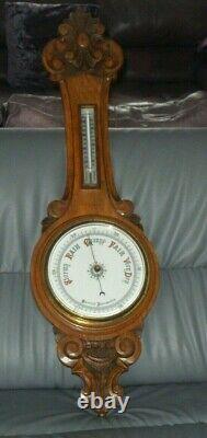 Impressive Over Sized Antique Victorian Golden Oak Milk Glass Dial Barometer