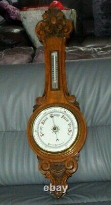 Impressive Over Sized Antique Victorian Golden Oak Milk Glass Dial Barometer