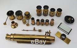 J. B. Dancer brass'true V' binocular microscope (No. 310) c1865 + accessories