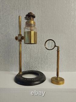 James How Brass Microscope Bench Lamp and Magnifiying Lens c1880