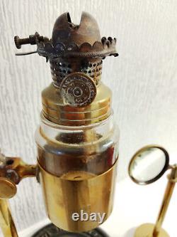 James How Brass Microscope Bench Lamp and Magnifiying Lens c1880