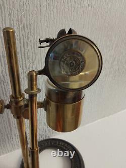 James How Brass Microscope Bench Lamp and Magnifiying Lens c1880