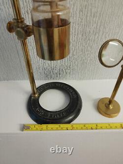 James How Brass Microscope Bench Lamp and Magnifiying Lens c1880