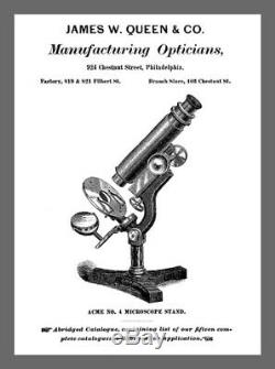 Jas. W. Queen & Co Antique Brass Microscope Acme No. 4 Stand Sn-1256, Circa 1886
