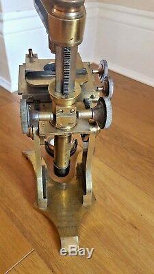 Large 17.5 Antique Brass Microscope by W C HUGHES Optician 151 Hoxton St London