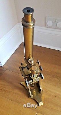 Large 17.5 Antique Brass Microscope by W C HUGHES Optician 151 Hoxton St London