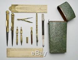 Large 18th century Shagreen Etui With Drawing Instruments By Watkins